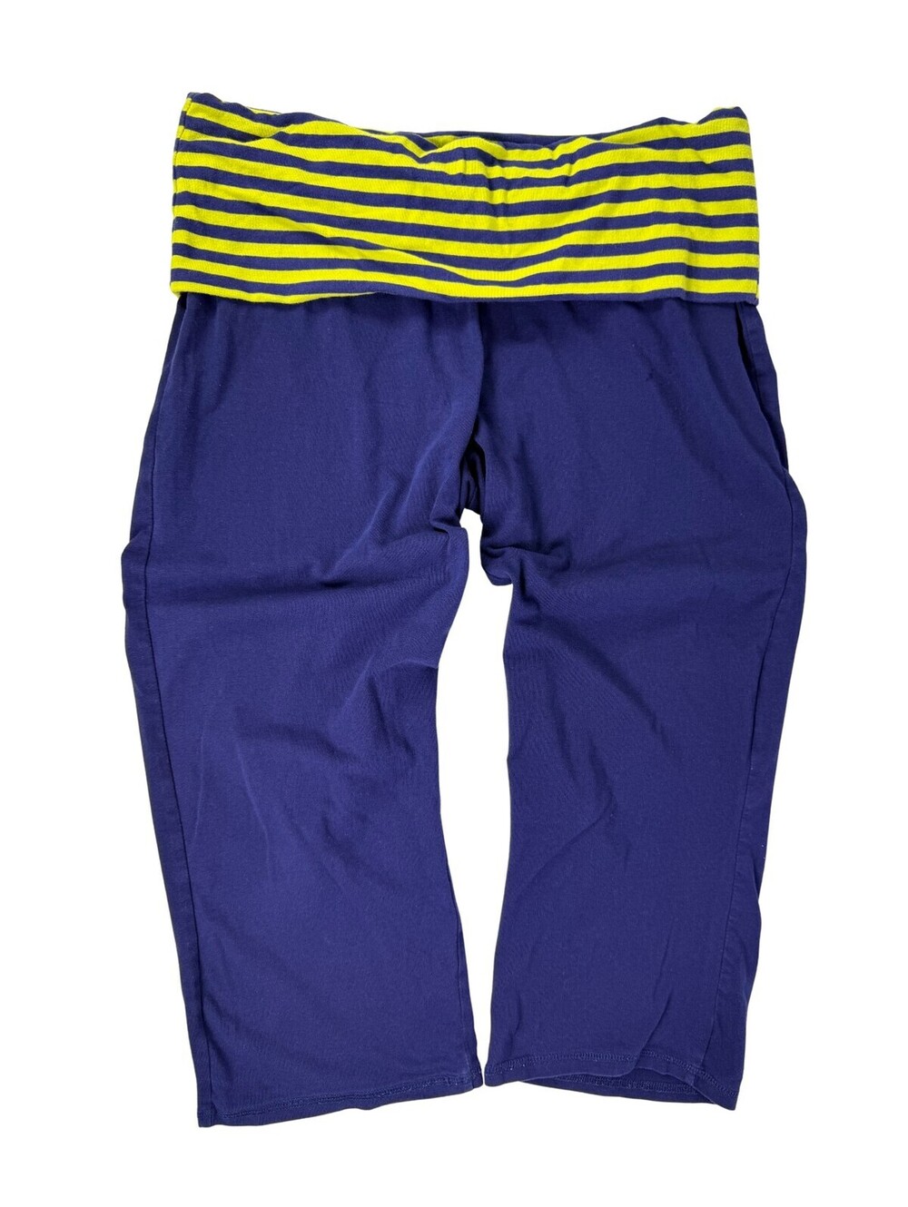 Y2K Mossimo Fold Over Gaucho Yoga Pants Blue Striped Waist Women's Large
